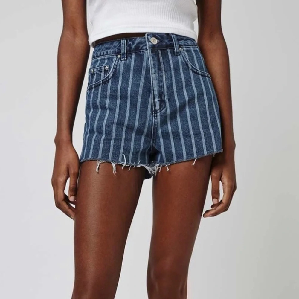 TopShop Moto Striped Mom Denim Jean Shorts